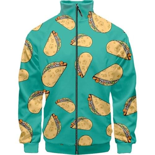 OGKB 3D Burritos Foodie Print Stand Collar Jacket Women/men Sweatshirt Food Unisex Tracksuit Hip Hop Long Sleeve Clothing 6XL