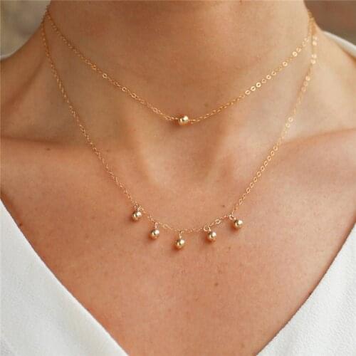 14K Gold Filled Necklace Gold Beads Necklace Minimalism Gold Choker Handmade Pendants Collier Femme Kolye Collares Boho Jewelry