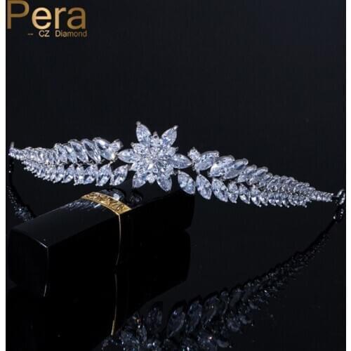Pera High Qualtiy Shinning Cubic Zirconia Luxury Bridal Wedding Big Crown and Tiara Shape Hair Jewelry Accessoris For Bride H001