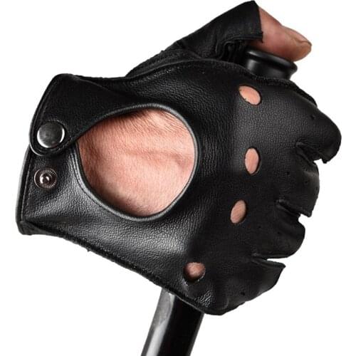 Fitness mens sheepskin Half Finger Gloves Black Yellow coffee riding motorcycle Fingerless comfortable non slip deerskin gloves