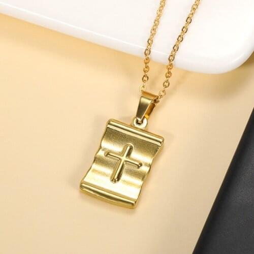 Simple Jesus Cross Necklaces For Women Geometric Square Pendant Necklace Trendy Jewelry Female Christian Gift