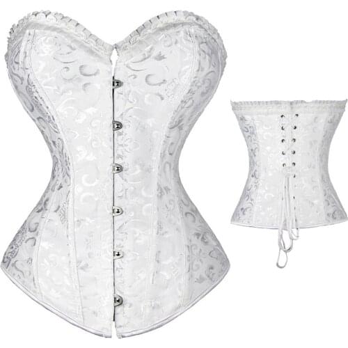 Plus Size Womens Steampunk Spiral Steels Boned Corset Sexy Jacquard Overbust Corselet and Bustiers Waist Cincher Shapewear