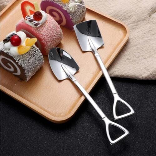 Retro Shovel Flat Coffee Tea Ice Cream Metal Spoon Gift Creative Bar Stainless Steel Dessert Spoons Set Housewares Kitchen