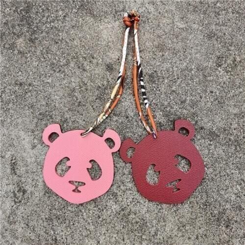 Luxury Famous Brand Silk Strap Real Genuine Leather Panda Keychain Pendant Animal Key Chain Women Backpack Bag Charm