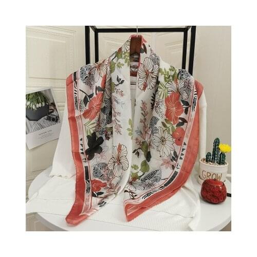 90*90cm New All-match Floral Printed Scarf Womens Scarf All-match Decorative Neckerchief Square Scarf Shawl