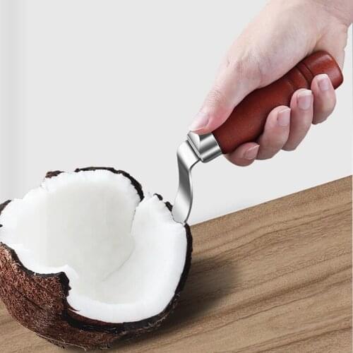 MLGB Coconut Tools Coconut Meat Removal Durable Coconut Grater Wooden Handle Coconut Opener Scraper Knife for Kitchen Home