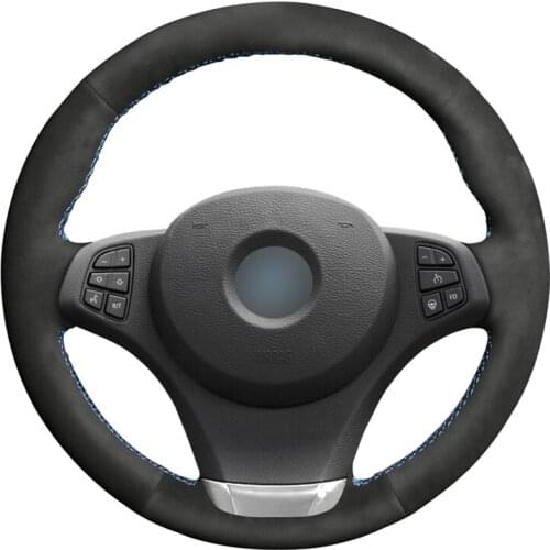 Hand-stitched DIY Black Suede Leather Car Steering Wheel Cover for BMW E83 X3 2003-2010 E53 X5 2004-2006 Accessories