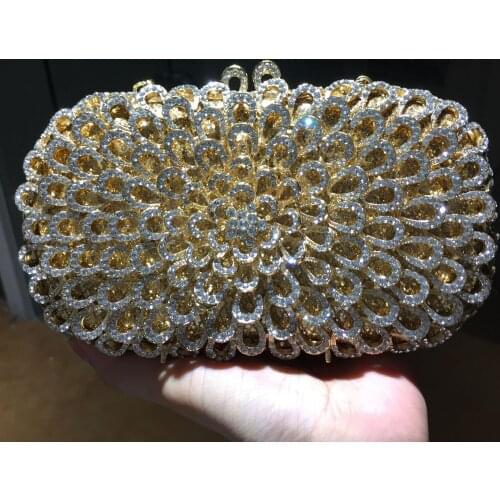 Women Clutch Bag Golden Fashion Crystal Evening Bag Mini Shoulder Bag Chain Handbags mini clutch purse for female lady wallet