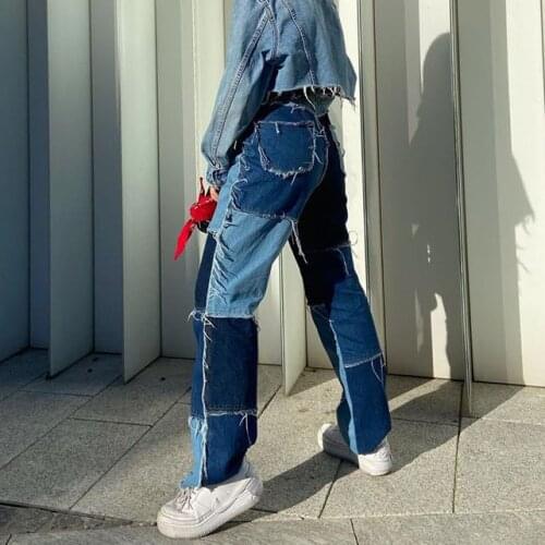 Streetwear Women Y2k Bodycon Long Jeans Fashion Stitching Harajuku Straight High Waist Jeans 90s Ins Jeans Pretty WomenS Pants