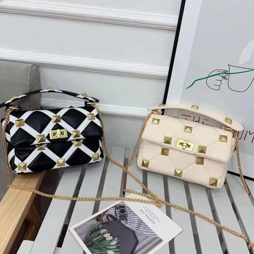 Vintage Rivet Designer Crossbody Shoulder Bags Female High Quality Handbags Golden Lock Black Handbags for Women 2021 Lady Purse