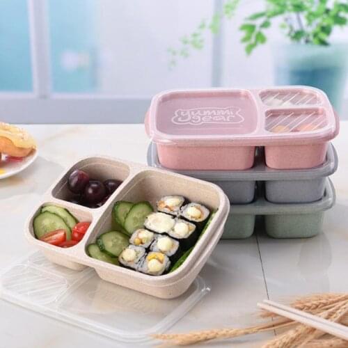 Healthy Lunch Box Portable Bento Box Lunch Bag Wheat Straw Dinnerware Food Storage Container Children For Kids School Office