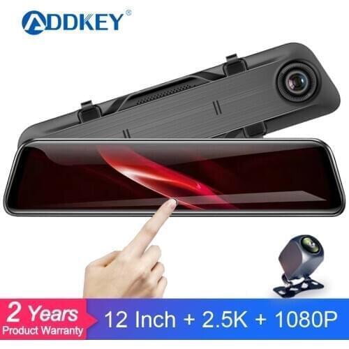 ADDKEY 2.5K 12-inch RearView Mirror Car Dvr Camera Dash cam FHD 1440P Dual Lens Driving Video Recorder Dash Camera