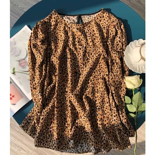 2021 Newest Summer Women 100% Viscose Contrast Dots Printed O Neckline Long Sleeve Blouse Top