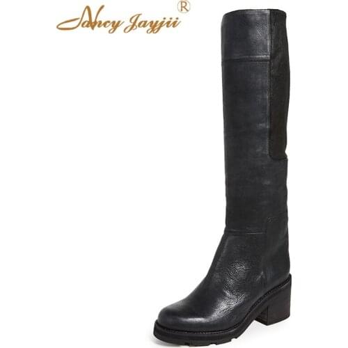 The lost Black 2021 Woman Knee High Boots Bota Western Female Lady Shoes Block Heel Back Zipper Classic Autumn Plus Size 45 46