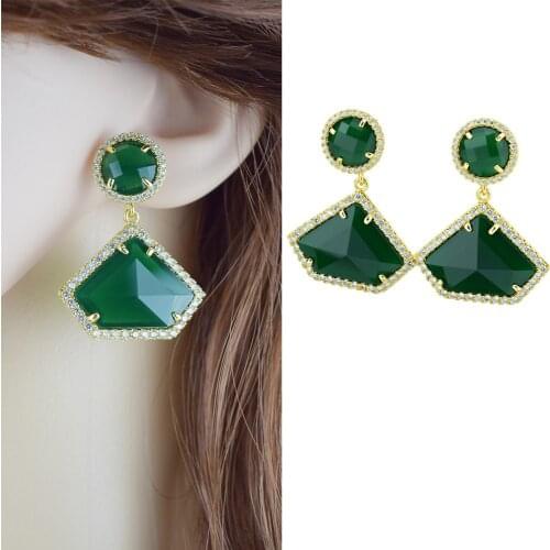 Luxury AAA Cubic Zircon CZ Earrings for Women Natural Green Crystal Spike Dangle Earrings Bridal Wedding Party Jewelry Gifts
