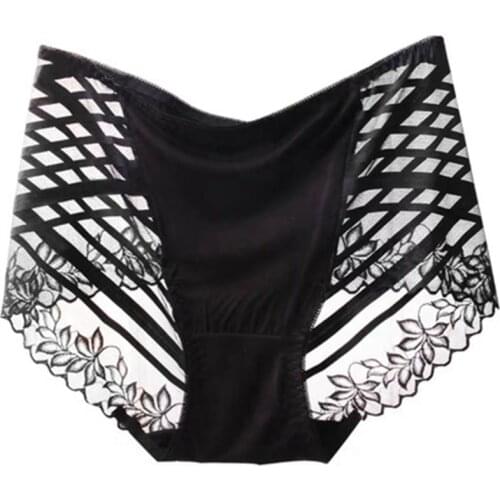 Women Panties Large Sizes Sexy Lace Modal Mesh Transparent Panties Female Nonmarking stripes Underwear Plus Size Briefs Female