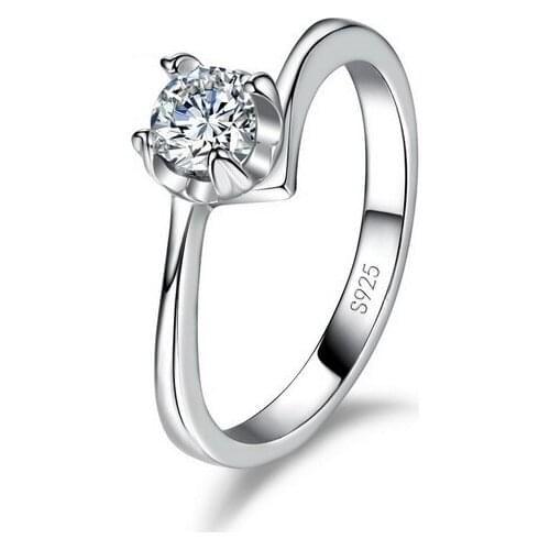 Fashion Wedding Ring for Women Female Real 925 Sterling Silver with 4 Claws 5A Cubic Zircon Engagement Propose Jewelry