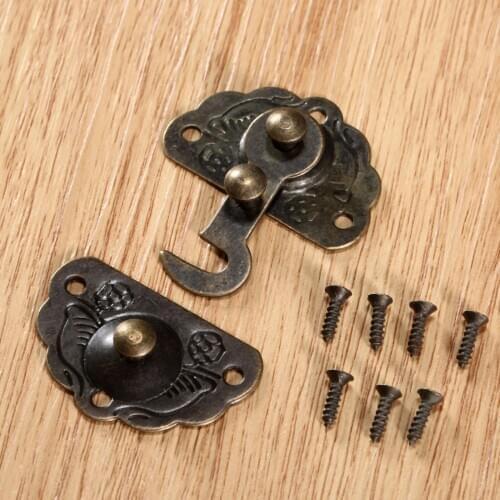 1Pc 44x34mm Jewelry Gift Wine Wooden Box Suitcase Case Hasp Latch Hook Antique Brass Iron Latch Lock Decorative Vintage Hardware