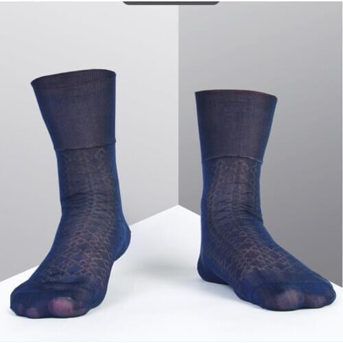 5Pairs/lot 100% Silk Business Casual Mens Socks Large Long Ankle Diamond Pattern Thin Cutout Summer Plus Size Men Stockings