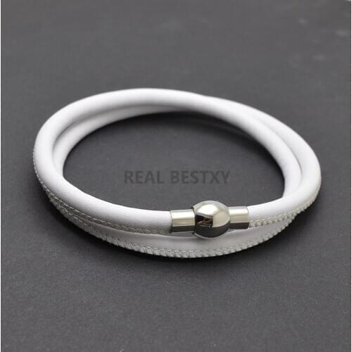 5pcs/lot Punk Men Jewelry white Braided Leather Bracelet Stainless Steel Magnetic Clasp Fashion Bangles men leather bracelets