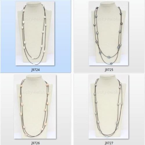 54" 13mm rice Baroque white black gray pink purple beads Strand pearls wine red leather necklace j9727