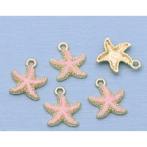 6PCS Gold Color Crystal Enamel Pink Starfish Charms Pendants for Jewelry Making Bracelet Necklace DIY Earrings Handmade Craft