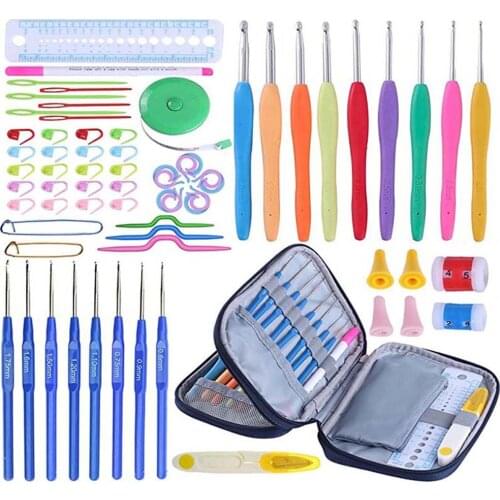 67pcs Crochet Hooks Set Rubber Aluminum Hooks Knitting Needles Stitch Markers Kit Beginners Weave Yarn Tools