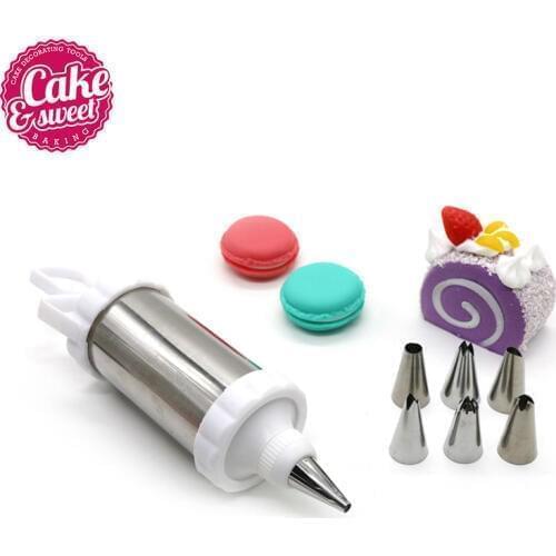 8-Pieces Set Cake Decorating Syringe Icing Piping Gun with Stainless Steel Pastry Tips Nozzles DIY Icing Piping Cream Pastry Set