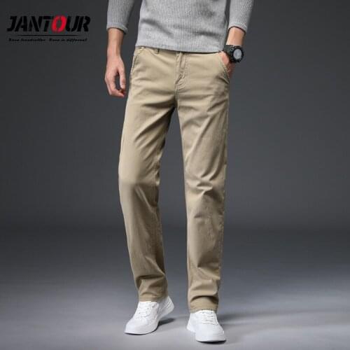 Mens Pants Cotton Casual Stretch male trousers man Thick Khaki long Straight High Quality 3 color Plus size pant 38 40
