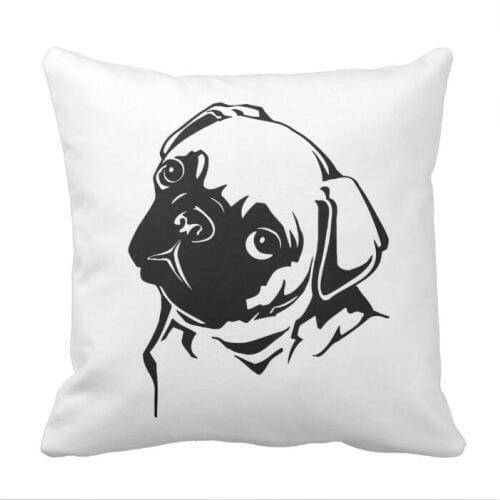 Cute Black White Pug Dog Drawing Throw Pillow case