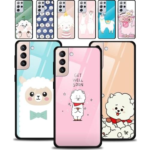 Cartoon White Lamb Tempered Glass Cover For Samsung Galaxy S21 Plus Ultra M21 M31 M51 A52 A72 Phone Case Coque