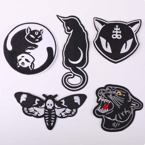 Black and white cat moth clothes decorative patch Iron on Patches for Clothing DIY Stripes Clothes Patchwork Sticker