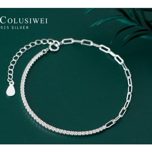 Colusiwei New 925 Sterling Silver Geometric Asymmetry Bracelet for Women Tennis Zircon with Lock Chain Bangle Fine Jewelry Gift
