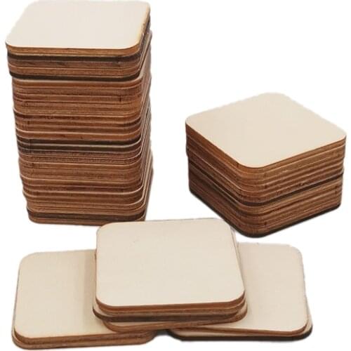 25pcs 60mm 2.36inch Wooden Squares Cutout Tiles, Natural Rustic Craft Wood for Home Decoration, DIY Supplies
