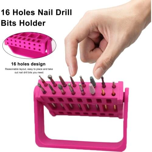 16 Holes Nail Art Drill Grinding Head Bit Holder Display Storage Box Nail Drill Bits Container Stand Display Rack Nail Art Tool