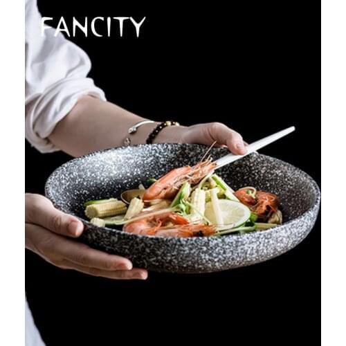 FANCITY Japanese creative ceramic tableware soup bowl noodle bowl mixing bowl shallow mouth basin large soup basin vegetable