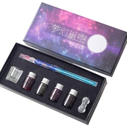 Innovative Handmade Crystal Glass Dip Pen Practical Calligraphy Fountain Gift Set Ink EM88