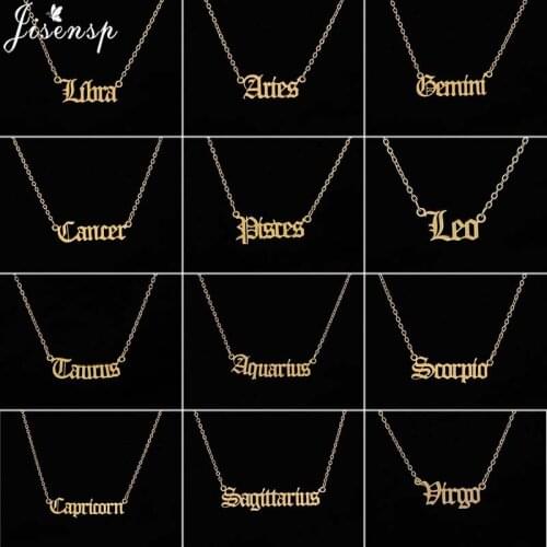 Jisensp 2021 New Year Constellation Zodiac Necklaces Jewelry for Women Antique Style Designed Letter Taurus Aries Necklaces