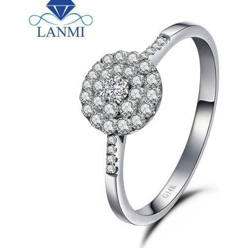 Solid 14K White Gold AU750 Good Quality Genuine Diamond Ring Jewelry For Women Wedding