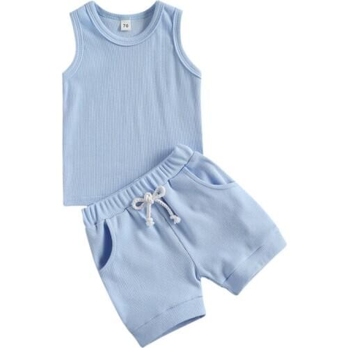 Newborn Baby Little Boys Girl Clothes Sets 2-piece Outfit Set Sleeveless Solid Color Tops Shorts Set for Kids Boys Girls