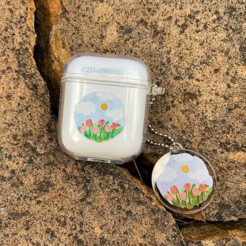 Cute Cartoon Painting Flower Case For Apple Airpods 2 1 Cover Art Painting Transparent Earphone Case For airpod Pro Headset Box