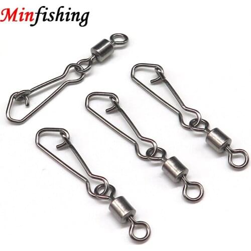 Minfishing 250 pcs Stainless Steel Ball Bearing with Safety Snap Rolling Swivel Barrel Swivel Fishing Hook Connector Accessories