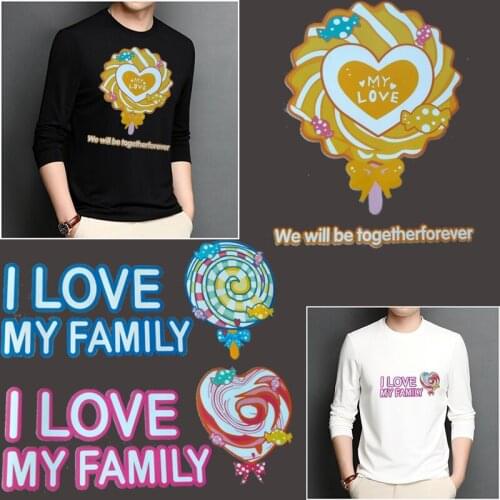 My family Parent-child Heat Transfer Love Pattern Clothing Heat Transfer Heat Transfer Pyrography Sticker Iron Washable