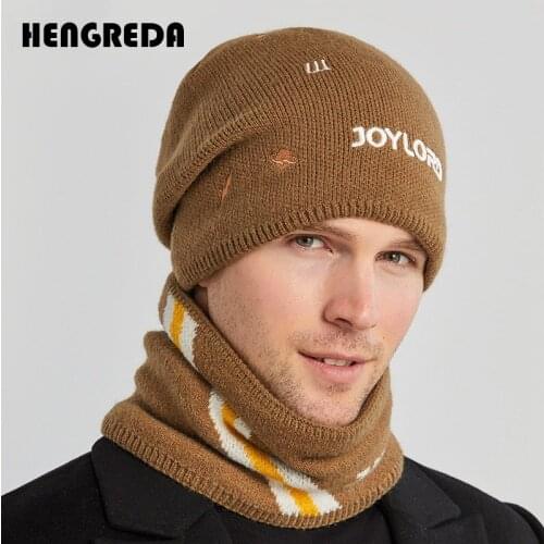 Men Winter Hat Scarf Set Balaclava Beanies Bonnet Soft Wool Knitted Casual Ski Neck Warmer Thick Fleece Lined Cap for Female Boy