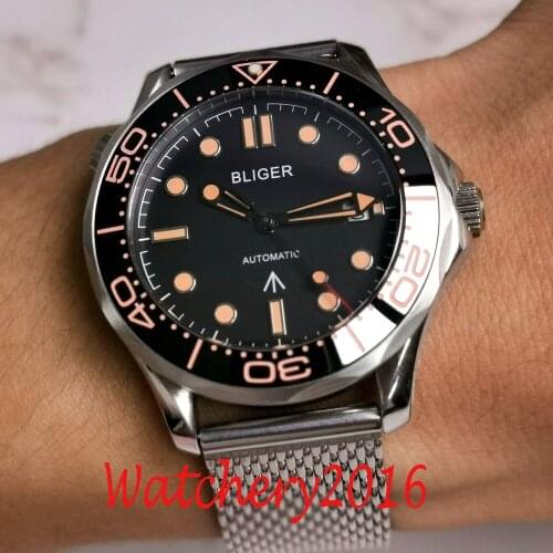 41mm Bliger Black Dial Sapphire Glass Ceramic Bezel Stainless Steel Miyota 8215 Automatic Mens Watch