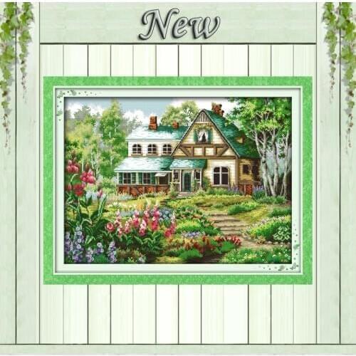 Leisurely house garden Counted printed on fabric Cross Stitch Needlework kits DMC 14CT 11CT DIY Embroidery Sets flowers painting