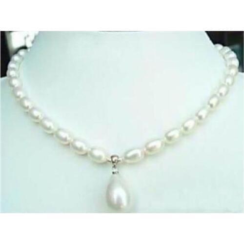 Natural jewelry Womans gift Charming! New 7-9MM White Cultured Pearl & Shell Pearl Pendant Necklace 18'' hook