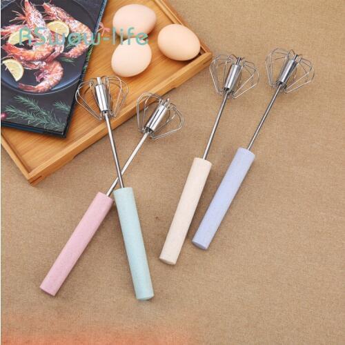 Stainless Steel Egg Beater Wheat Stir Bar Hand Shaker Rotary Egg Beater Semi-automatic Kitchen Supplies