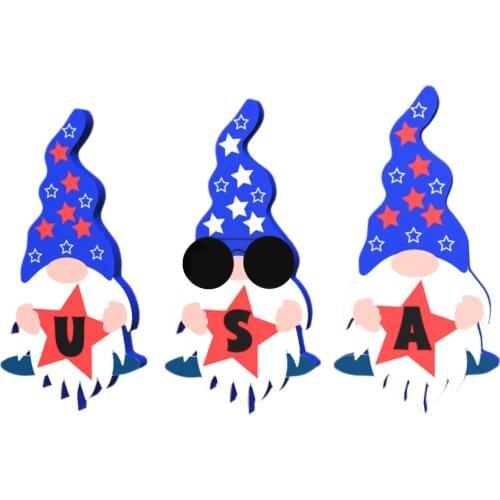 New Design 3pcs Cute Patriotic Table Wooden Signs Gnomes Wood Signs Office Party Tiered Tray Sign Decoration Accessories