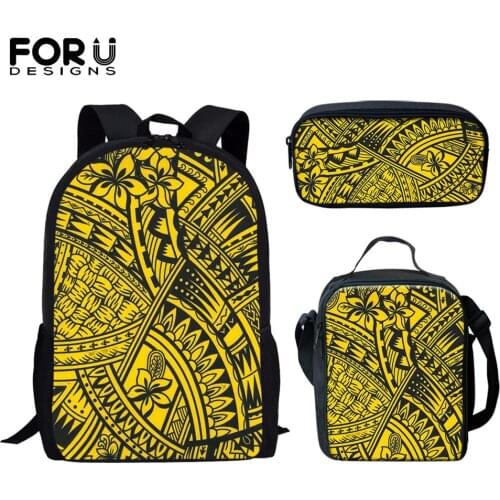 FORUDESIGNS New Trend 3PCS School Bag Set Hawaii Polynesian Flower Pattern Print Women Zipper Backpacks Student Girls Daypack